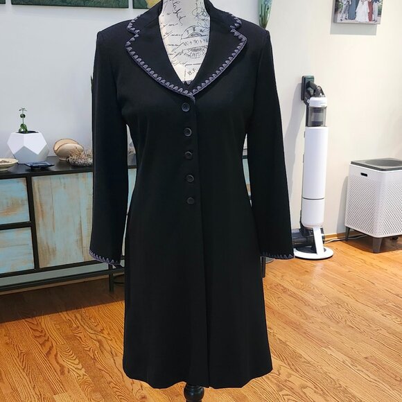NANETTE LEPORE Duster Dress Suit Black with Gray Crochet Trim - Picture 1 of 16